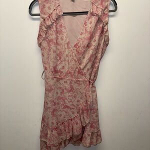 Pink Floral Wrap Ruffle Dress